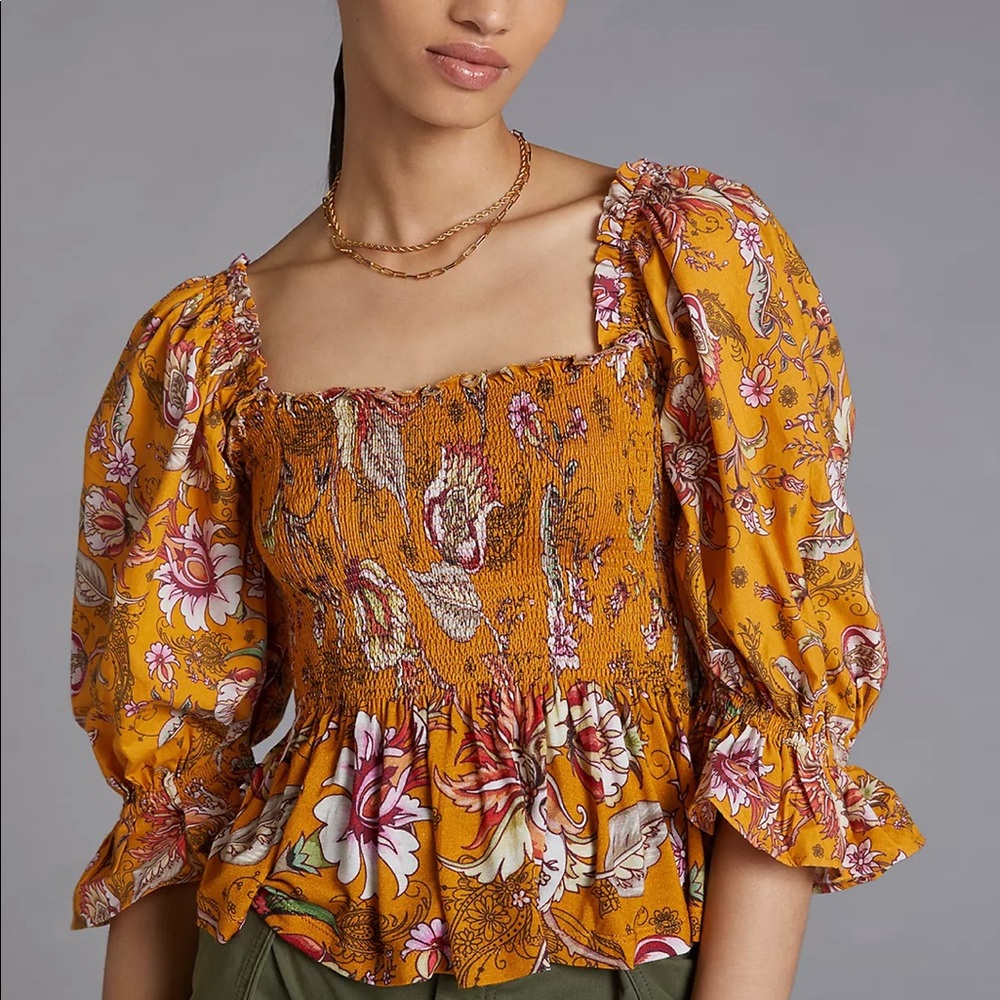 ANTHROPOLOGIE Smocked Sweetheart Blouse